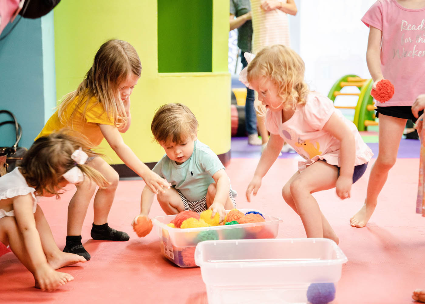 A group of kids at Romp n' Roll Wethersfield's classes for toddlers in Wethersfield, CT